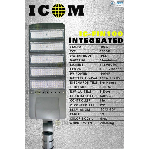 Lampu Jalan Tenaga Surya Two in one ICOM IC-FIN 100 watt 