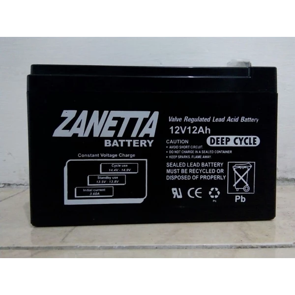 Baterai Solar Cell VRLA Deepcycle Gel Zanetta 12v 12ah for Solar Cell UPS and Electric Bicycle