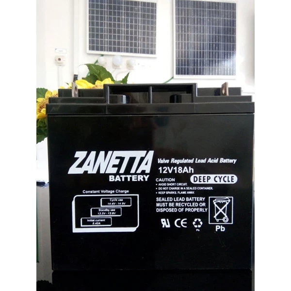 Battery Solar Cell VRLA Deepcycle Gel Zanetta 12v 18ah for UPS and Solar cell