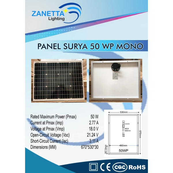Solar Cell / Solar Light 50wp Monocrystalline Merk Zanetta 